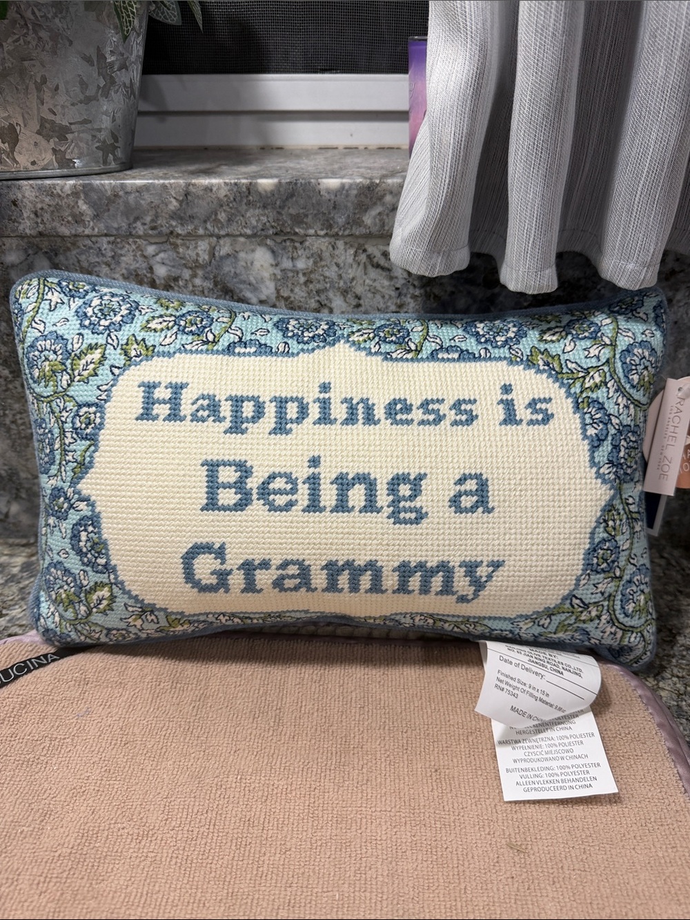 NWT Rachel Zoe “Happiness is Being a Grammy” Needlepoint Decorative Pillow